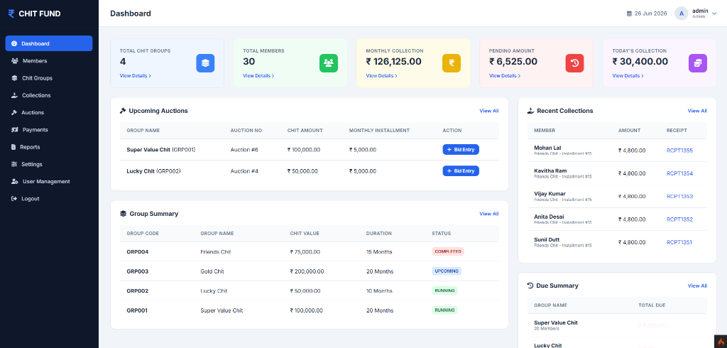Chit Fund ERP Interface